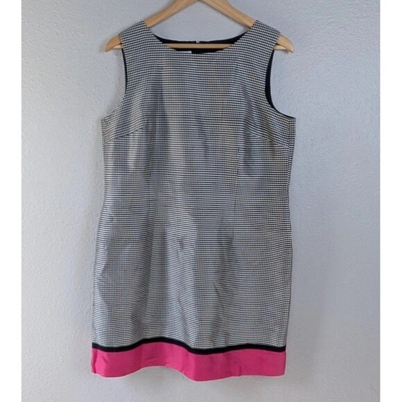 Talbots Dress Womens 14 Gingham Sleeveless Pink Hem Silk Blend Sheath Mb - Picture 1 of 8